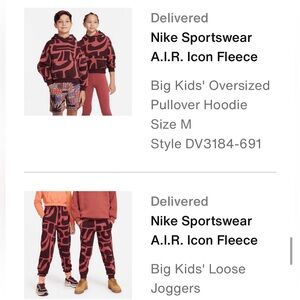 Nike Sports A.I.R. Icon Fleece - kids Pink/ coral/ burgundy Hoodie Set Medium